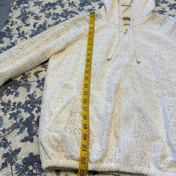 Tory Burch Jacket Zip Up Hoodie White Eyelet Elastic Waist Sheer Sleeves Size M - Picture 13 of 13